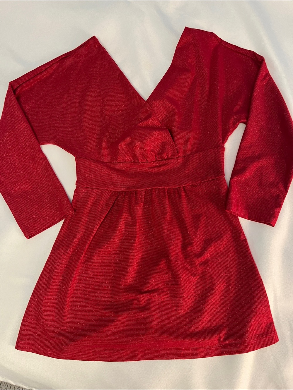 Festive Red Double V-Neck Sparkle Top